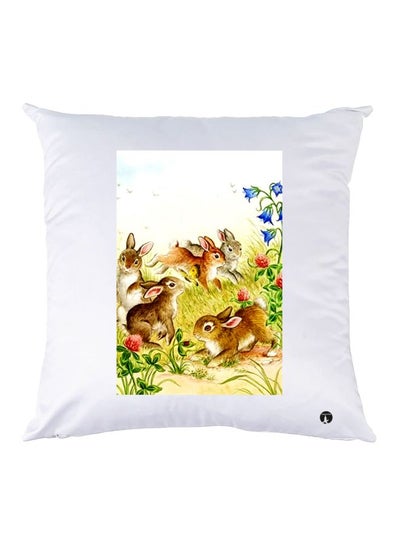 Rabbit Printed Throw Pillow White/Green/Brown 30x30cm