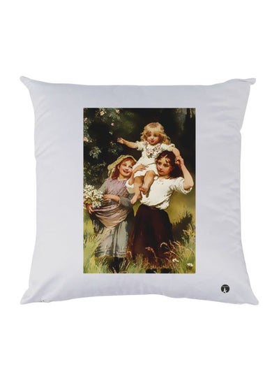 Girls Printed Throw Pillow White/Green/Brown 30x30cm