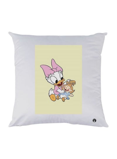 Baby Daisy Duck Printed Throw Pillow White/Yellow/Pink 30x30cm