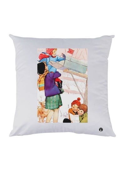 Cartoon Printed Decorative Throw Pillow White/Red/Purple 30x30cm