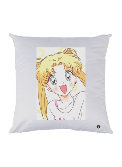 Anime Girl Printed Decorative Throw Pillow White/Beige/Pink 30x30cm