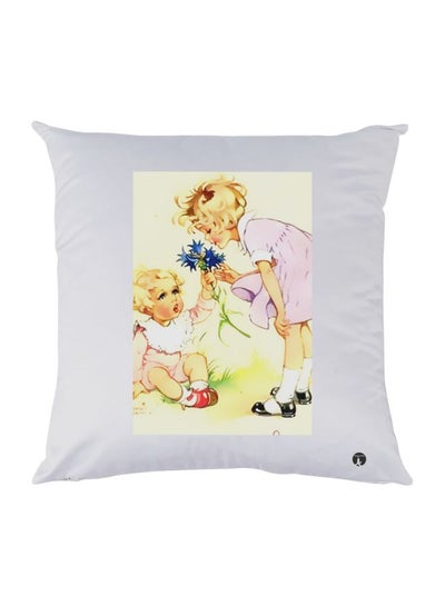 Girl Printed Decorative Throw Pillow White/Beige/Green 30x30cm