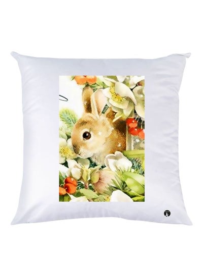 Rabbit Printed Throw Pillow White/Brown/Green 30x30cm