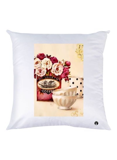 Rose Flower Printed Decorative Throw Pillow White/Beige/Red 30x30cm