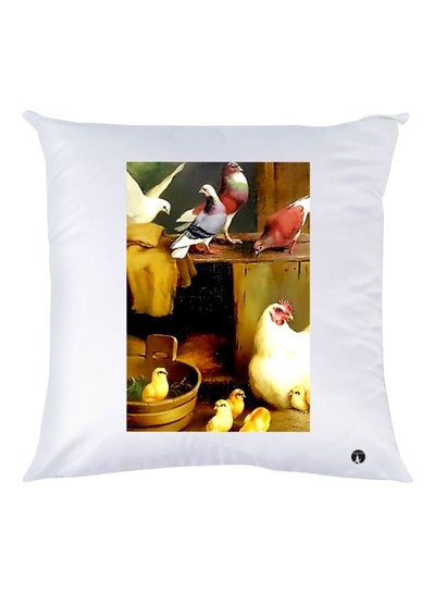 Birds Printed Decorative Throw Pillow White/Yellow/Red 30x30cm