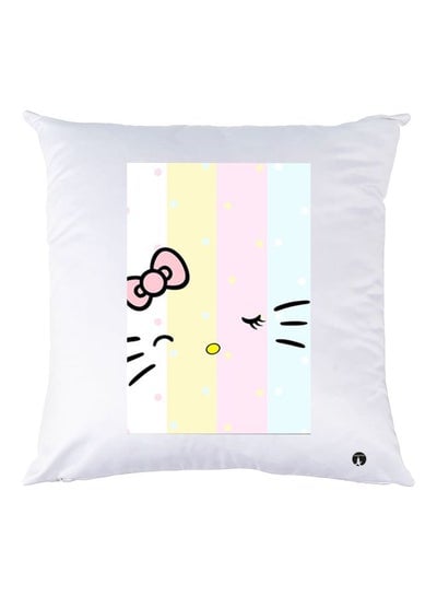 Kitty Printed Decorative Throw Pillow White/Pink/Yellow 30x30cm