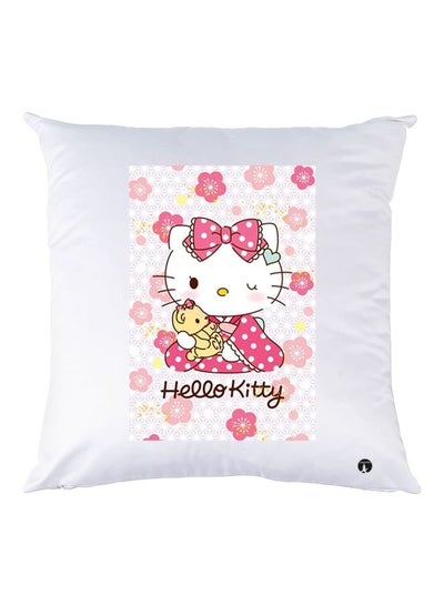 Hello Kitty Printed Decorative Throw Pillow White/Pink/Yellow 30x30cm