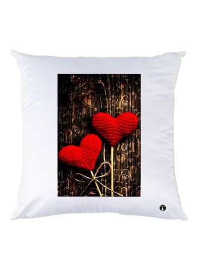 Love Printed Decorative Throw Pillow White/Red/Brown 30x30cm