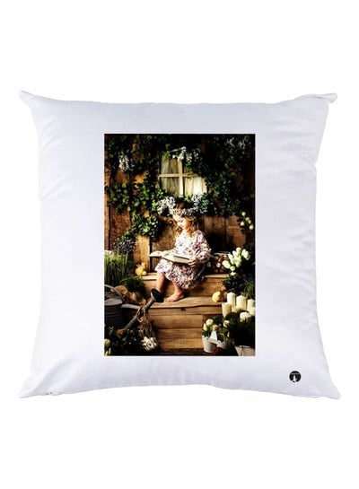 Decorative Printed Throw Pillow White/Green/Brown 30x30cm