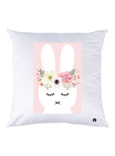 Cartoon Bunny Printed Decorative Throw Pillow White/Pink/Green 30x30cm