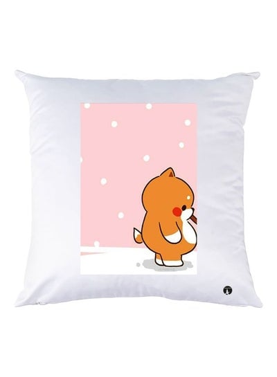 Cartoon Animal Printed Decorative Throw Pillow White/Pink/Orange 30x30cm