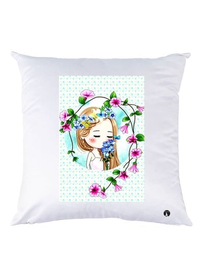 Cartoon Girl Printed Decorative Throw Pillow White/Pink/Green 30x30cm