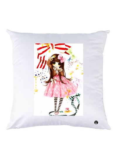 Cartoon Girl Printed Decorative Throw Pillow White/Pink/Red 30x30cm
