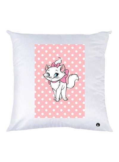 Cat Printed Throw Pillow White/Pink 30x30cm