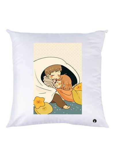 Cartoon Character Printed Throw Pillow White/Yellow/Orange 30x30cm