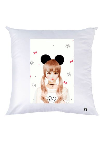 Girl Printed Throw Pillow White/Brown/Black 30x30cm