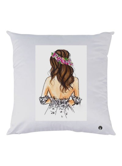 Girl Printed Throw Pillow White/Beige/Brown 30x30cm
