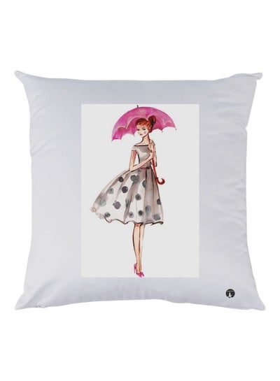 Girl Printed Throw Pillow White/Grey/Pink 30x30cm