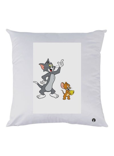 Tom And Jerry Printed Decorative Throw Pillow White/Grey/Brown 30x30cm