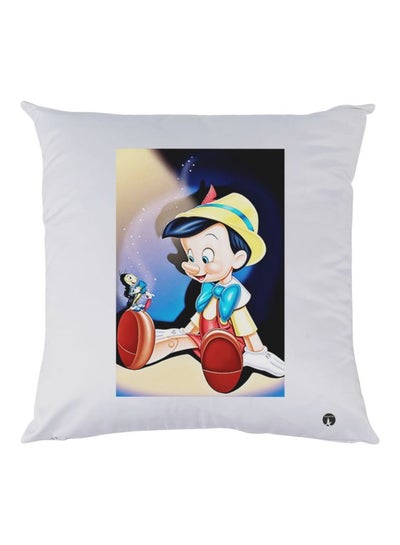 Pinocchio Printed Decorative Throw Pillow White/Blue/Beige 30x30cm