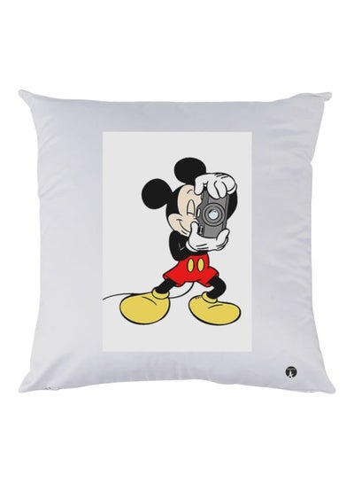 Mickey Mouse Printed Decorative Throw Pillow White/Black/Yellow 30x30cm