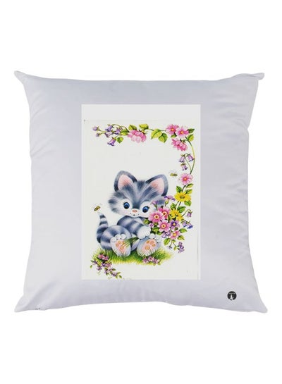 Kitten Printed Throw Pillow White/Grey/Pink 30x30cm
