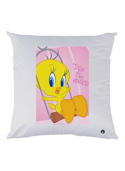 Tweety Bird Printed Throw Pillow White/Pink/Yellow 30x30cm