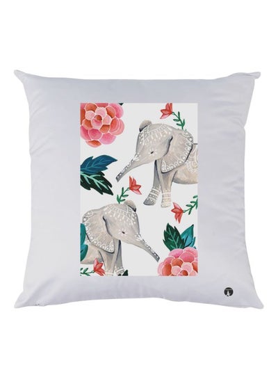 Elephant Printed Throw Pillow White/Grey/Pink 30x30cm