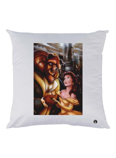 Beauty And The Beast Movie Character Printed Throw Pillow White/Yellow/Beige 30x30cm