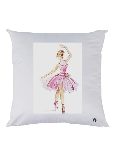 Dancing Girl Printed Cushion Polyester White/Pink/Beige 30x30cm