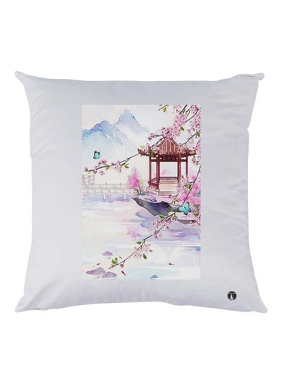 Nature Printed Cushion Polyester White/Pink/Blue 30x30cm
