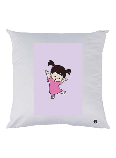 Girl Printed Throw Pillow White/Pink/Black 30x30cm