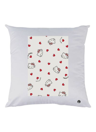 Kitty Printed Decorative Throw Pillow White/Red/Black 30x30cm