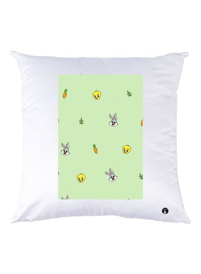 Cartoon Printed Throw Pillow White/Green/Yellow 30x30cm
