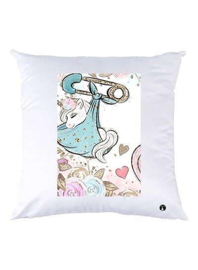 Cartoon Printed Throw Pillow White/Pink/Blue 30x30cm