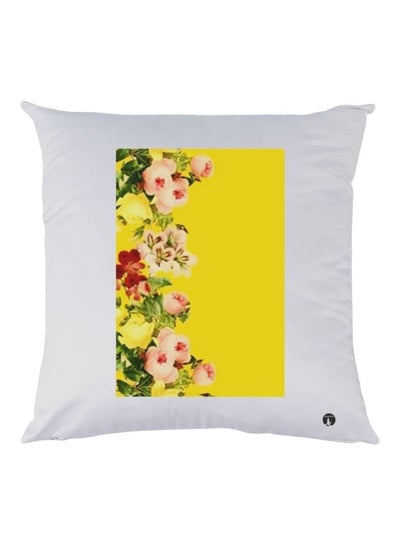 Flowers Printed Throw Pillow White/Yellow/Pink 30x30cm
