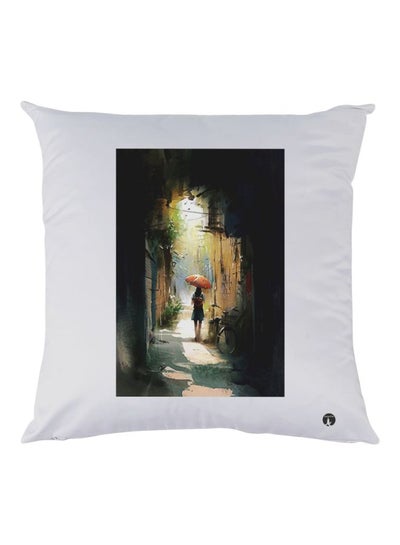 Girl Printed Decorative Throw Pillow White/Black/Beige 30x30cm