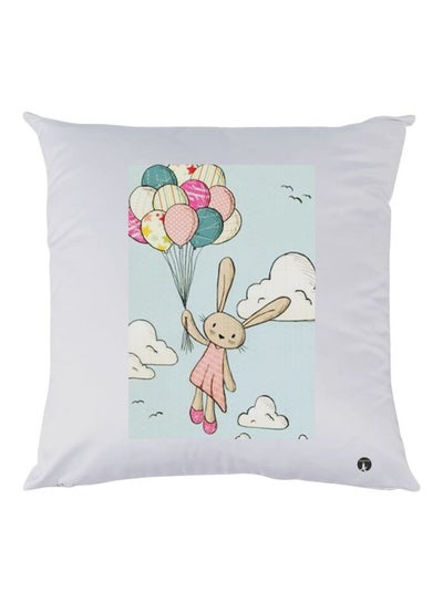 Bunny With Balloons Printed Throw Pillow White/Blue/Pink 30x30cm