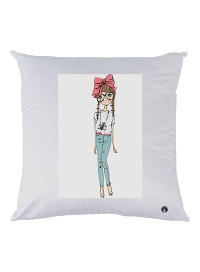 Girl Printed Throw Pillow White/Blue/Pink 30x30cm