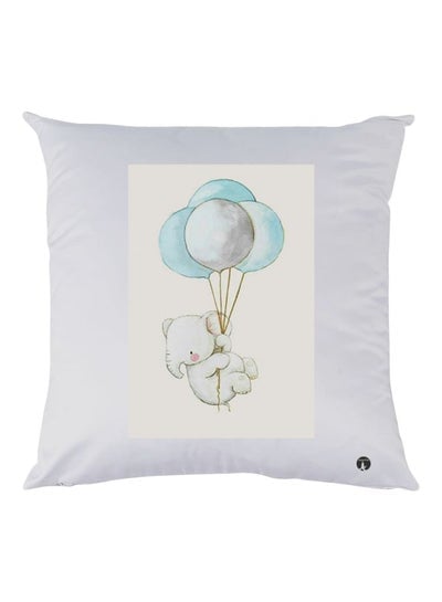 Baby Elephant With Balloons Printed Throw Pillow White/Blue/Grey 30x30cm
