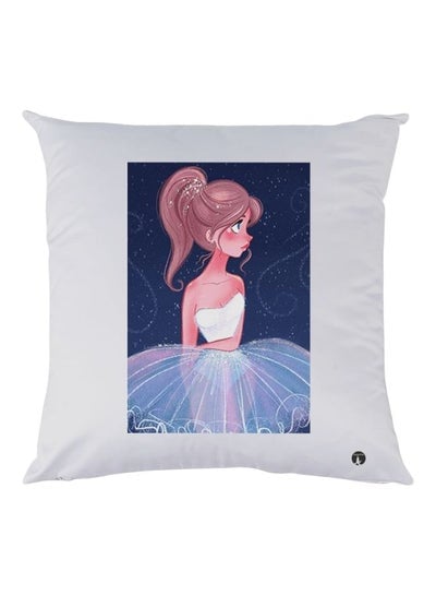Cartoon Girl Printed Throw Pillow White/Blue/Pink 30x30cm