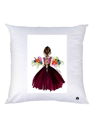 Cartoon Girl Printed Decorative Throw Pillow White/Pink 30x30cm