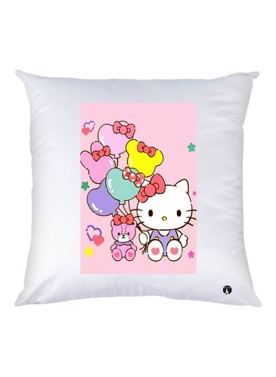 Hello Kitty Printed Throw Pillow White/Pink/Green 30x30cm