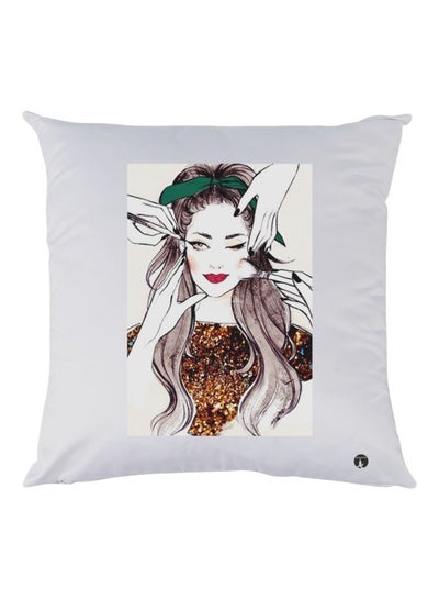 Decorative Printed Pillow White/Brown/Green 30x30cm