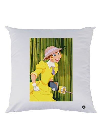 Girl Printed Decorative Throw Pillow White/Yellow/Green 30x30cm
