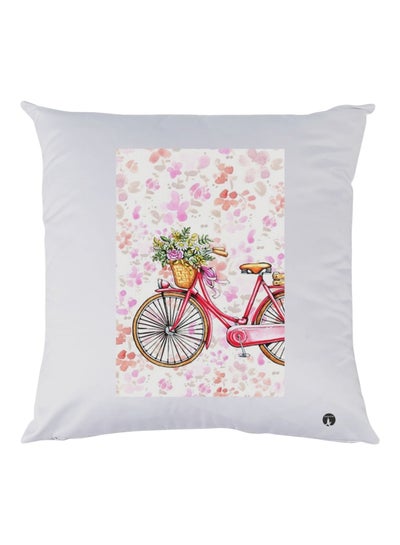Cycle Printed Throw Pillow White/Pink/Yellow 30x30cm