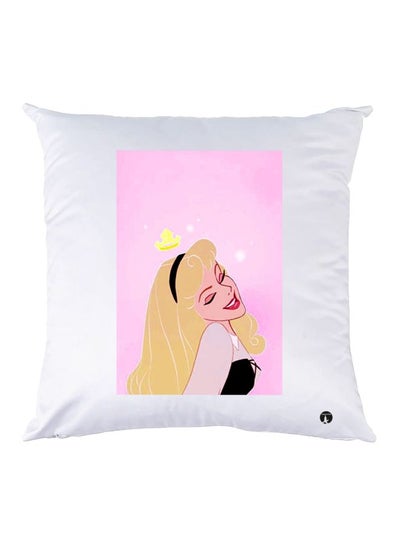 Cartoon Printed Throw Pillow White/Pink/Yellow 30x30cm