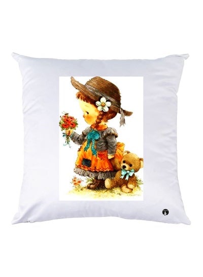 Cartoon Printed Throw Pillow White/Brown/Orange 30x30cm
