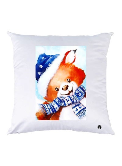 Teddy Bear Printed Throw Pillow White/Brown/Blue 30x30cm