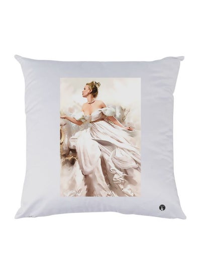 Girl Printed Throw Pillow Polyester White/Beige 40x40cm